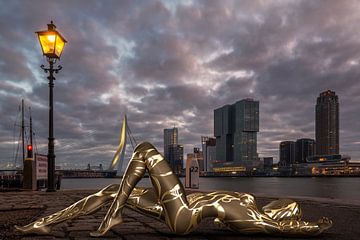 Un corps doré dans un paysage urbain doré sur Arjen Roos