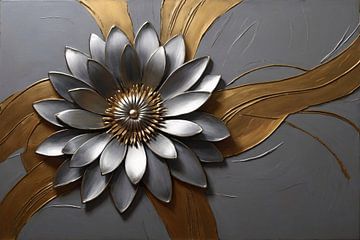 Elegant Gold and Silver Flower Art by De Muurdecoratie