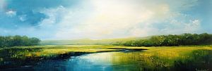 Landschaft mit strahlender Sonne und Wasser