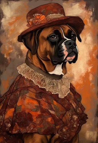 Chien Boxer en robe victorienne
