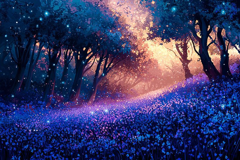 Magical field of flowers at sunrise by Art & Soul Creations