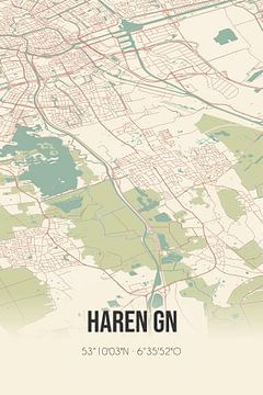 Vintage landkaart van Haren Gn (Groningen) van Rezona