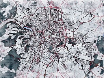 Map of Dijon with the style 'White Winter' by Maporia