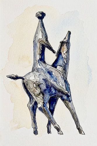 Ruiter te paard (gewassen inkttekening)