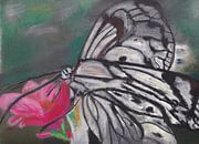 Zwart-witte vlinder met roze bloem van Catharina Mastenbroek thumbnail