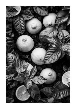 Close-up of fresh lemons and green leaves by Felix Brönnimann