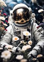 Astronaut en bloemen