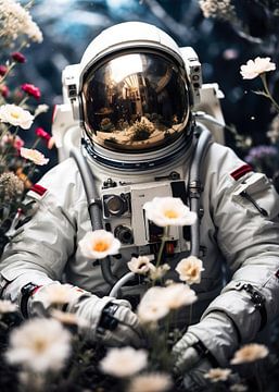 Astronaut en bloemen van Vicky Hanggara