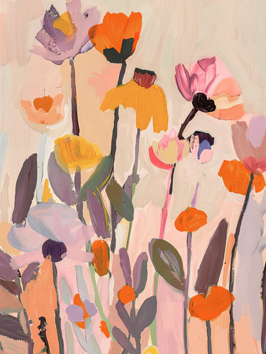 Abstract Floral Print, Botanical Wall Art, Colourful Flowers