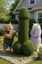 Cat Trimming Awkward Questionable Topiary by Matthias Hauser