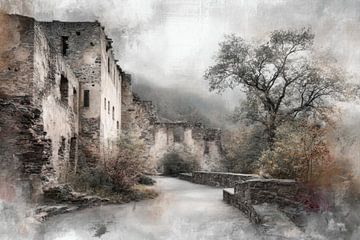 Misty Landscape with Ancient Ruins by BowiScapes - Fine Art and Urban Wall Art