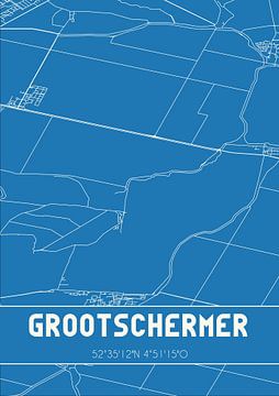 Blauwdruk | Landkaart | Grootschermer (Noord-Holland) van MijnStadsPoster