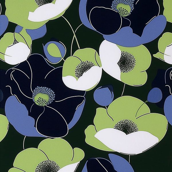 Grafische Bloei in Blauw en Groen van Color Square
