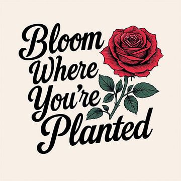 "Best Seller Title: Levendige rode roos 'Bloom Where You're Planted' Inspirerende kunstdruk voor thuis & op kantoor, moedigt groei & veerkracht aan van Artistic