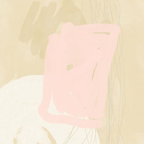 Abstract schilderij in pastelkleuren. Zand, zacht geel, roze en wit.