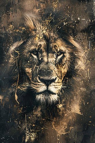 Majestueuze abstracte leeuwenkop met goudaccenten