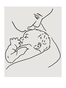 Amour maternel (dessin au trait portrait enfant nouveau-né chambre bébé beige ligne art minimalisme 