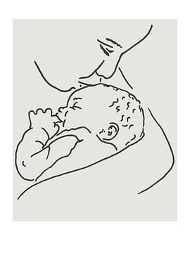 Moederliefde (lijntekening kind portret pasgeboren baby kamer beige line art minimalisme schattig )