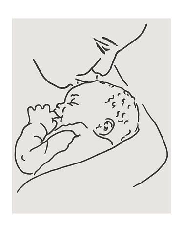 Mother love (line drawing child portrait newborn baby room beige line art minimalism cute )