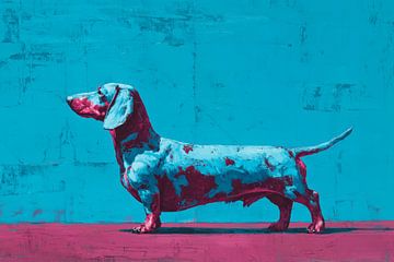 Colourful dachshund in blue and pink