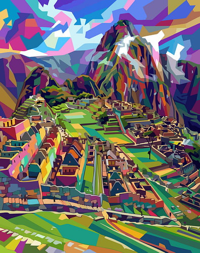 Machu Picchu WPAP Pop Art Illustration Metal Poster