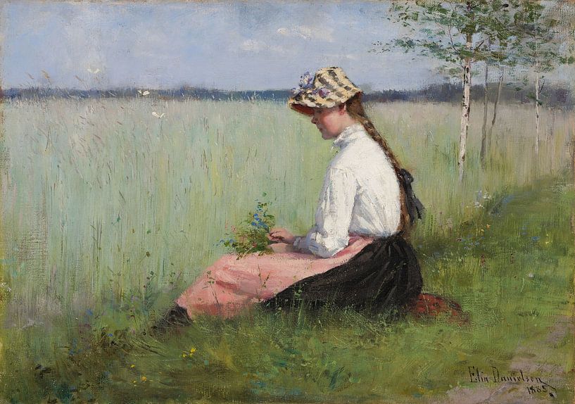 Een meisje op het veld, 1885, Elin Danielson-Gambogi van Meesterlijcke Meesters