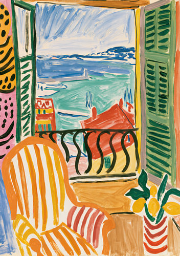 View from the window overlooking the Mediterranean, with an armchair by Niklas Maximilian