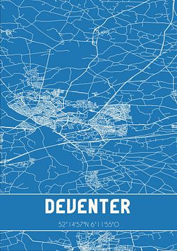 Blauwdruk | Landkaart | Deventer (Overijssel) van MijnStadsPoster