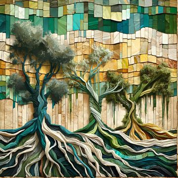 Collage gedrapeerde kapokbomen in Afrika van Lois Diallo