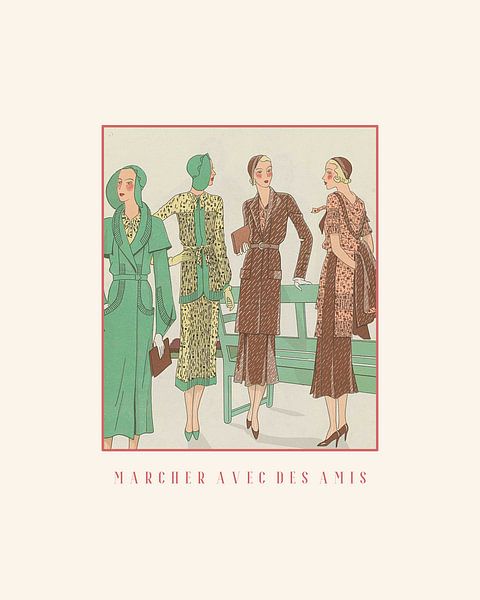 Marcher avec des amis | Vintage Art Deco Fashion Print | Historical Fashion, Advertisement par NOONY