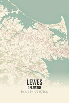 Vintage landkaart van Lewes (Delaware), USA. van MijnStadsPoster