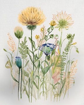 Botanische Illustration: Wildblumen und Gräser in sanften Tönen von Studio Pieternel