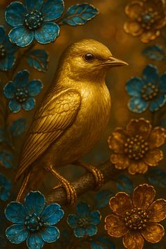 Gouden Vogel in Bloemenpracht – Natuurlijke Luxe van But First Framing