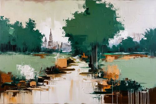 Abstract landschap met stad