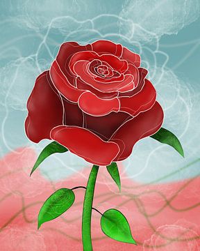 Grote rode roos digitale illustratie van Bianca Wisseloo