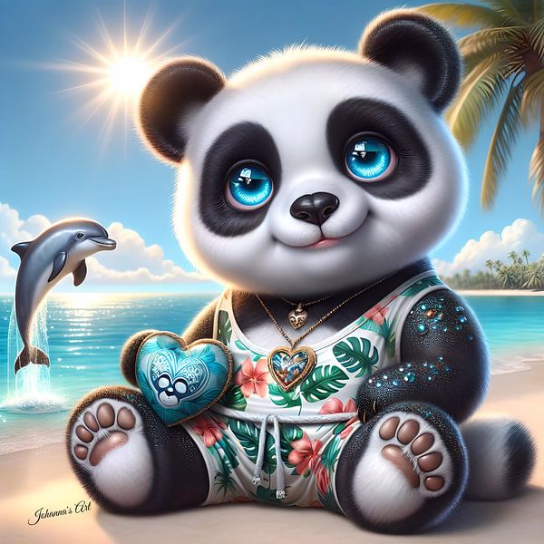 Niedlicher Pandabär an einem tropischen Strand 1 von Johannas Art Creations