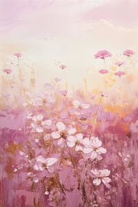 Verträumtes Feld in Pastell, rosa und lila Farben