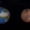 Ein 3D Renderbild des Größenunterschieds von Erde und Mars von Tom Voelz