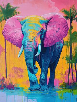 Tuin Kleurige Olifant van Abstract Schilderij