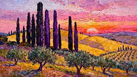 Zypressen und Olivenhaine im Abendrausch von Kristin M