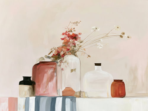 Gefäße und Wildblumen