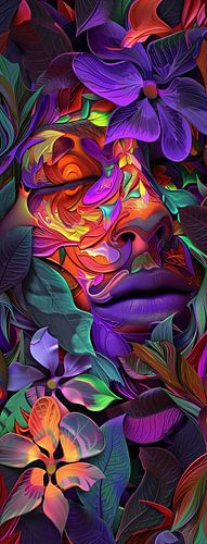 Abstract Artwork of a Face with Floral Patterns