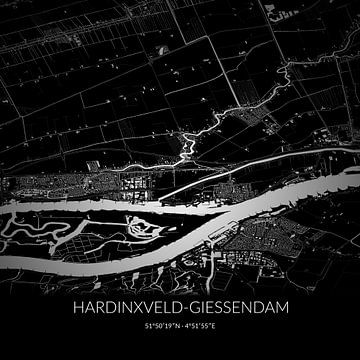 Schwarz-weiße Karte von Hardinxveld-Giessendam, Südholland. von Rezona