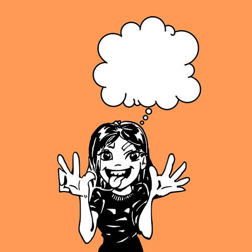 Cartoon meisje met denk wolk