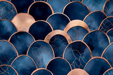 Elegant waves in blue and copper by Poster Art Shop