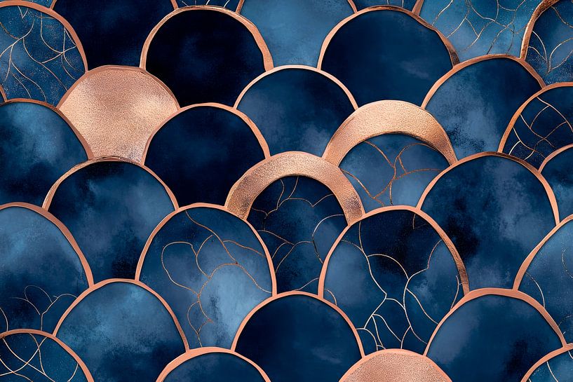 Elegant waves in blue and copper by Poster Art Shop