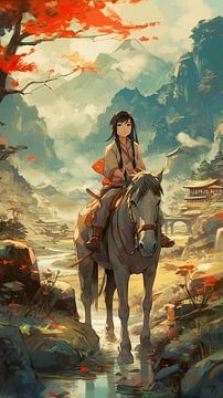Poster: Asiatisches Pferdeabenteuer von Blikvanger Schilderijen