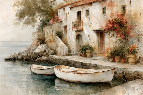A tranquil bay on the Mediterranean Sea by Peter Pen Drawings and Paintings
