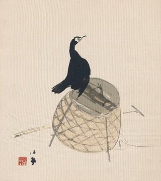 Takeuchi Seihō - Aalscholver op een mand (ca. 1925) van Peter Balan