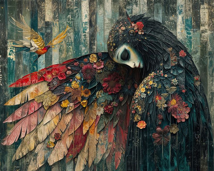 Buntes Vogelportrait | Magische Vogelfantasie von Kunst Laune